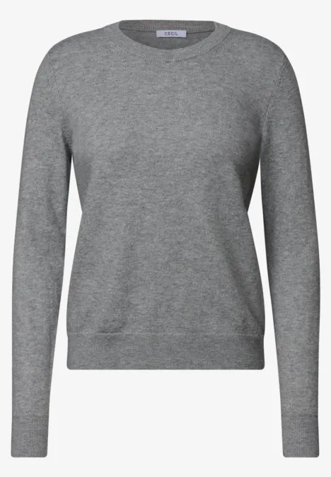 Pull uni à col rond sporty grey melange Pull gris à col rond et manches longues.