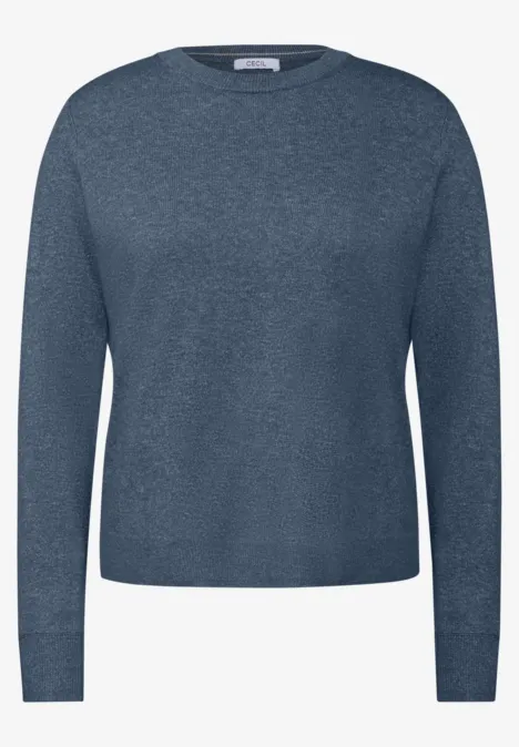 Pullover in Unifarbe mit Rundhals cotton blue melange Ein schlichter, blau melierter Pullover mit Rundhalsausschnitt und langen Ärmeln.