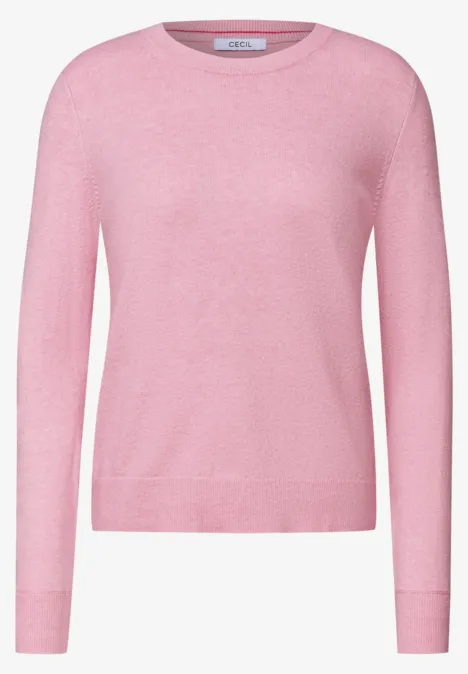 Pull uni à col rond mellow rose melange Un pull rose uni à col rond et manches longues.