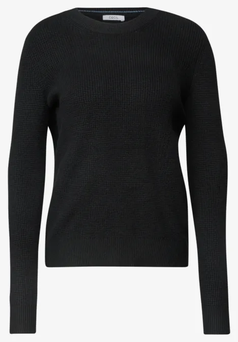 Pullover mit Rundhals und Struktur Black Schlichter schwarzer Strickpullover mit Rundhalsausschnitt und langen Ärmeln.