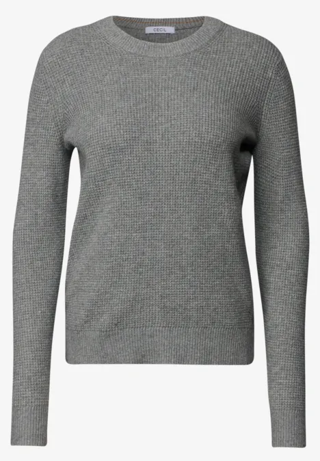 Pullover mit Rundhals und Struktur sporty grey melange Hellgrauer Strickpullover mit Rundhalsausschnitt und langen Ärmeln.