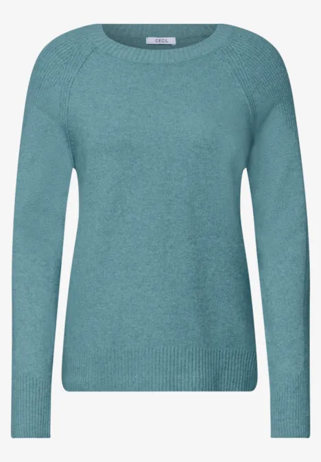 Pull à col rond et mélange de textures multi lapis melange Pull en maille pour femme, manches longues, de couleur turquoise.