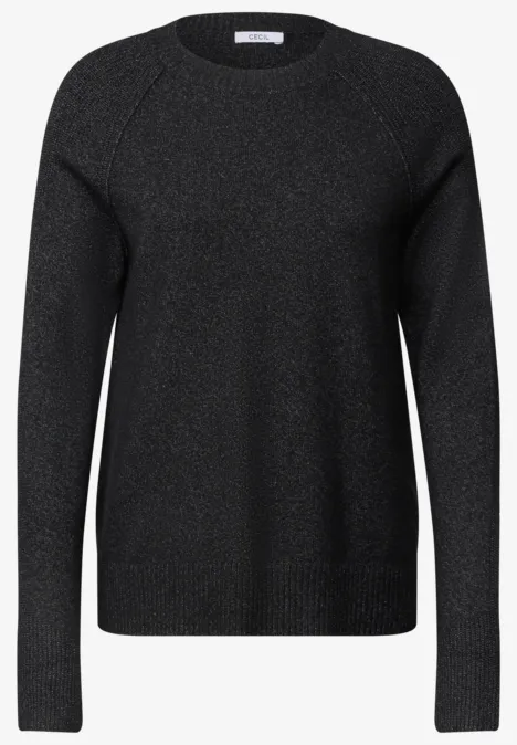 Schwarzer Langarm-Pullover mit Rundhalsausschnitt und schlichter Strickoptik.