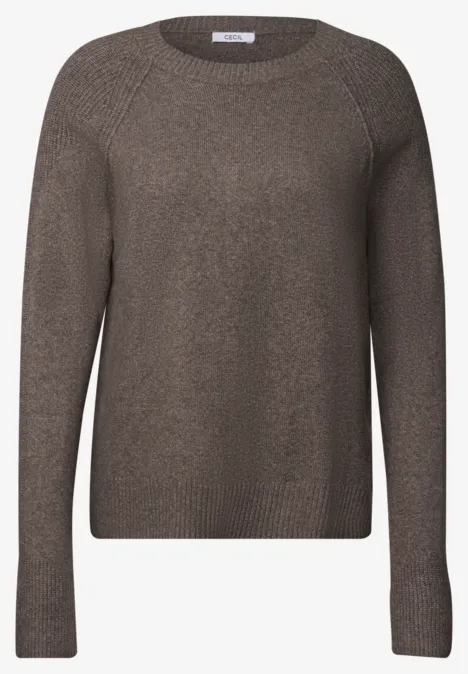 Pullover mit Rundhals und Strukturmix mushroom taupe melange Schlichter, brauner Strickpullover mit Rundhalsausschnitt und langen Ärmeln.