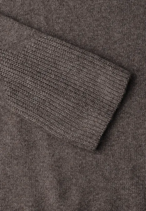 Pullover mit Rundhals und Strukturmix mushroom taupe melange Brauner Strickstoff mit feinem Rippmuster am Ärmelsaum, weiche, strukturierte Oberfläche.