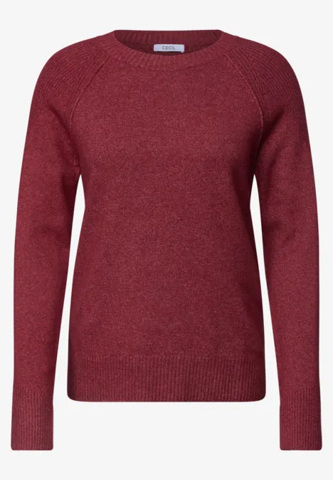 Pullover mit Rundhals und Strukturmix rhubarb melange Roter, schlichter Strickpullover mit Rundhalsausschnitt und langen Ärmeln.
