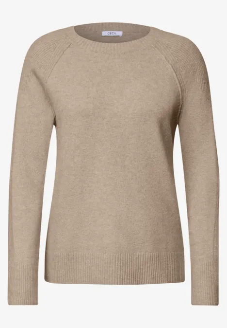 Pull à col rond et mélange de textures cashew beige melange Pull en maille beige à manches longues et encolure ronde, ourlet côtelé discret.