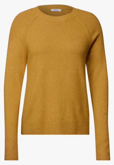 Pull col rond à textures contrastées golden honey melange Pull femme moutarde à col rond avec manches longues, coupe ajustée.
