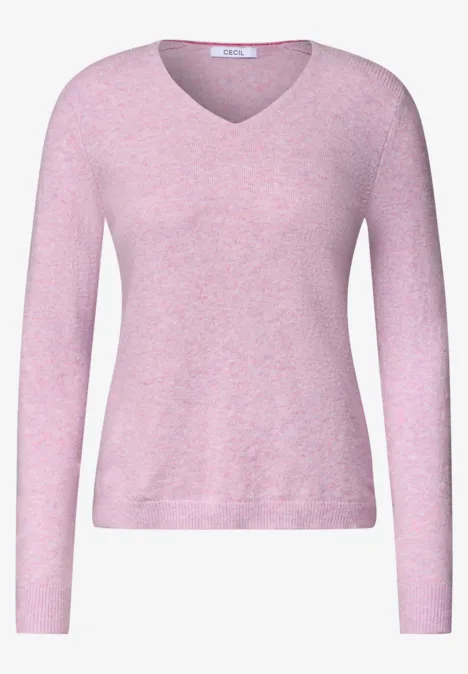 Rosa Damenpullover mit V-Ausschnitt und langen Ärmeln