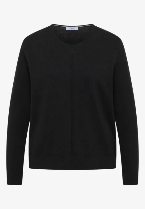 Pull couleur unie à col en V charcoal grey melange Gilet en maille noir épuré, col rond et manches longues.