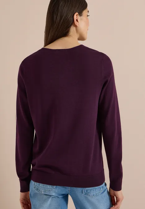 Damestrui in donker aubergine, achteraanzicht, eenvoudig en elegant model.