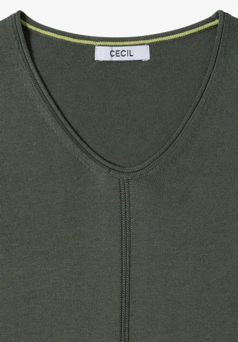 Eenvoudige trui met V-hals in effen kleur dried olive green Olivgroen T-shirt met V-hals, centrale naad en eenvoudig, strak ontwerp.
