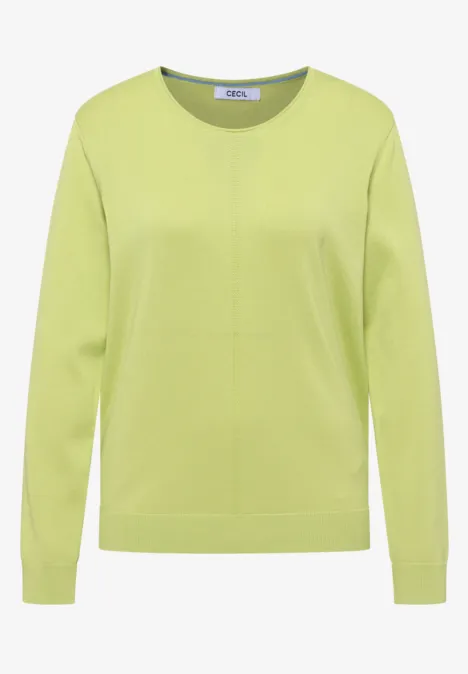 Eenvoudige trui met V-hals in effen kleur citrin green Effen lichtgroene trui met ronde hals en lange mouwen.