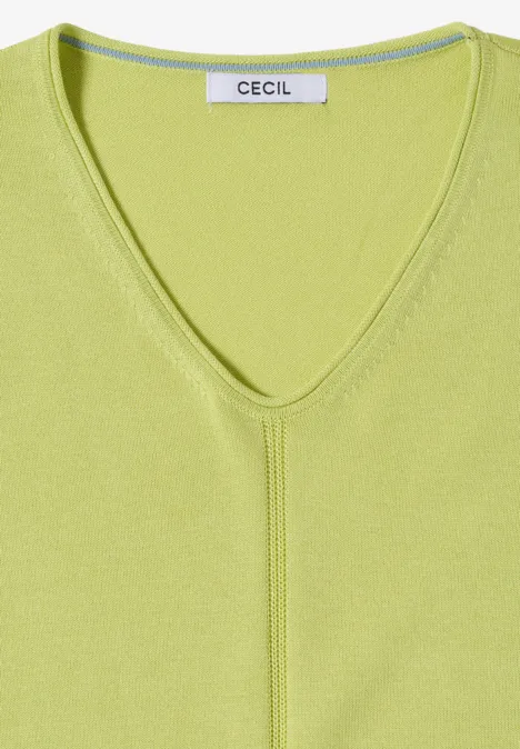 Eenvoudige trui met V-hals in effen kleur citrin green Lichtgroene V-hals top met 'Cecil' label