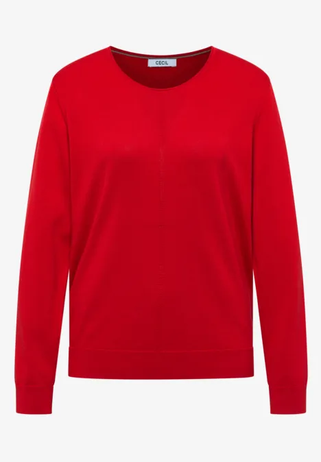 Eenvoudige trui met V-hals in effen kleur flame red Een effen rood trui met ronde hals en lange mouwen, simpel en tijdloos.