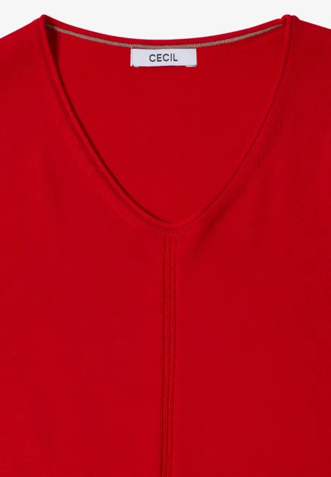 Eenvoudige trui met V-hals in effen kleur flame red Rood V-hals T-shirt met label in de nek.