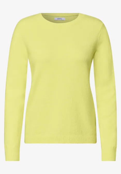 Pullover mit Boat Neck in Unifarbe iced yellow melange Hellgelber Pullover mit Rundhalsausschnitt und langen Ärmeln.