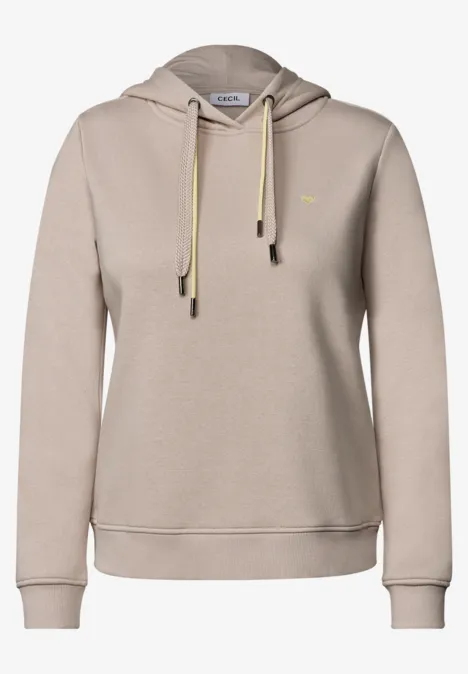 Sweat à capuche beige simple avec poche kangourou et cordon ajustable.