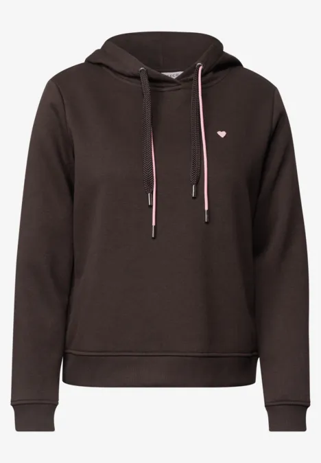Langarm Sweatshirt mit Kapuze truffle brown Dunkelbrauner Kapuzenpullover mit kleinem Logo-Emblem und Kordelzügen
