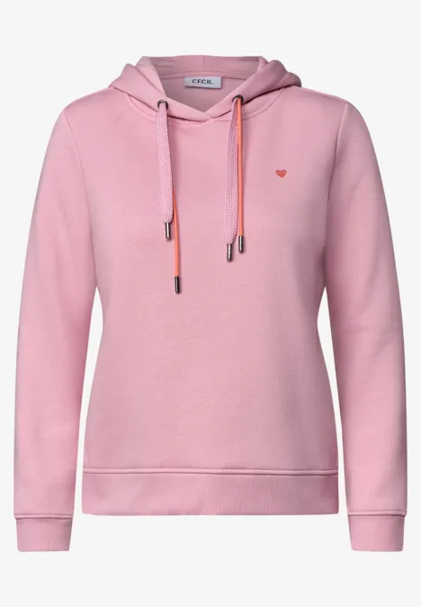 Sweat à capuche rose pâle avec cordons ajustables et finitions côtelées
