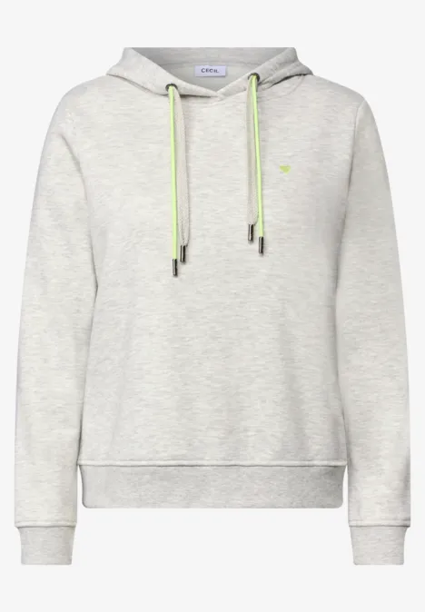 Sweat à capuche light grey melange Sweat à capuche gris clair avec cordons néon verts.