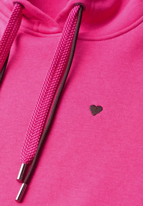 Langarm Sweatshirt mit Kapuze pink flash Pinkfarbener Hoodie mit Kordelzug und kleinem Herzlogo.