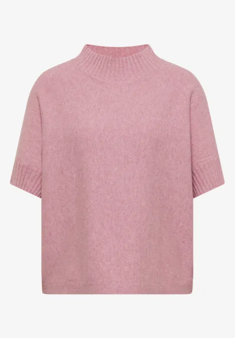 Dolman-trui met col velvet rose melange Rosa Pullover mit kurzem Ärmel und hohem Kragen, locker geschnitten.