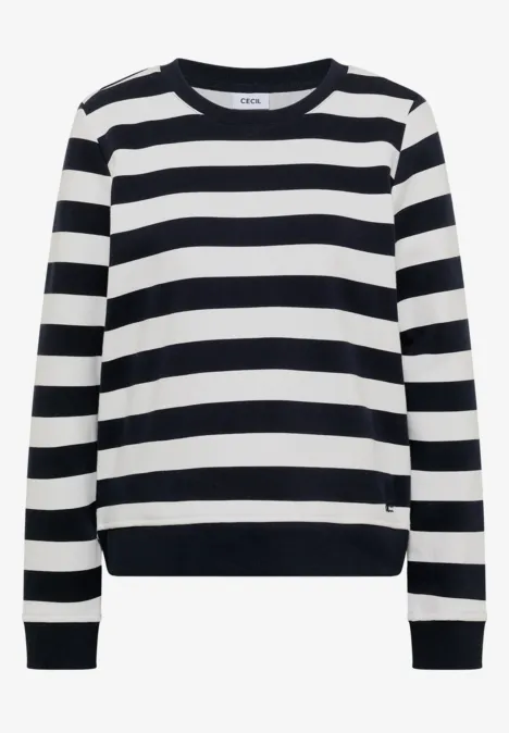 Sweatshirt mit Rundhals und Streifen urban dark blue Schwarz-weiß gestreifter Pullover mit Rundhalsausschnitt und langen Ärmeln.