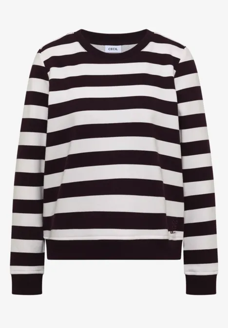 Sweatshirt mit Rundhals und Streifen eggplant red Schwarz-weiß gestreifter Pullover mit langen Ärmeln.