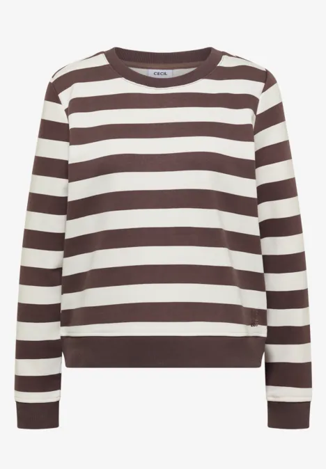 Sweatshirt mit Rundhals und Streifen urban taupe Braun-weißer gestreifter Pullover mit Rundhalsausschnitt und langen Ärmeln.