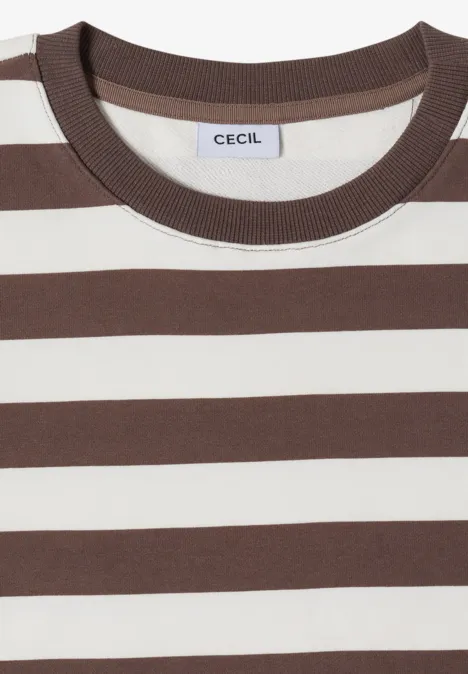 Sweatshirt mit Rundhals und Streifen urban taupe Braun-weiß gestreiftes T-Shirt mit Rundhalsausschnitt und CECIL-Label