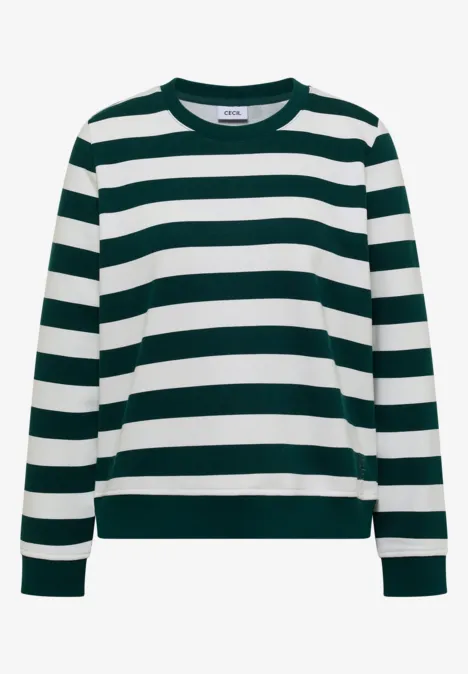 Sweatshirt mit Rundhals und Streifen dark fir green Gestreifter Pullover mit weißen und dunkelgrünen Streifen, Rundhals und langen Ärmeln.