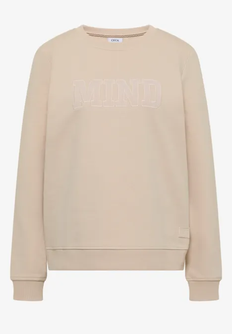 Beiger Sweatshirt mit Rundhalsausschnitt und dezent geprägtem MONO-Logo.