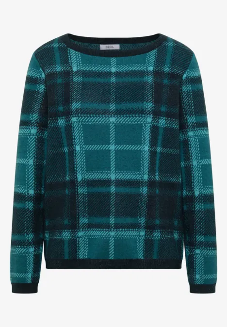Langarm Pullover mit Karomuster deep petrol blue Langarm Pullover mit Karomuster deep petrol blue