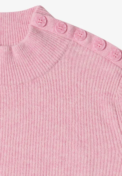 Pullover mit Struktur und Knopfdetail mellow rose melange Rosa gerippter Pullover mit Knopfleiste an der Schulter