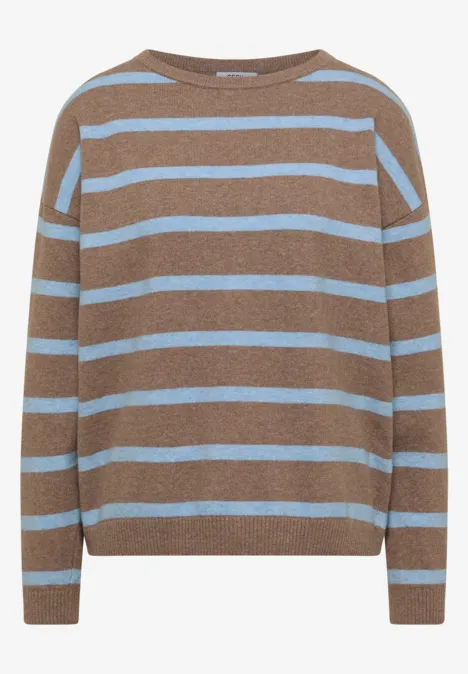 Pullover mit Boat Neck und Streifen urban taupe melange Brauner Pullover mit hellblauen Streifen, Rundhalsausschnitt und langen Ärmeln.