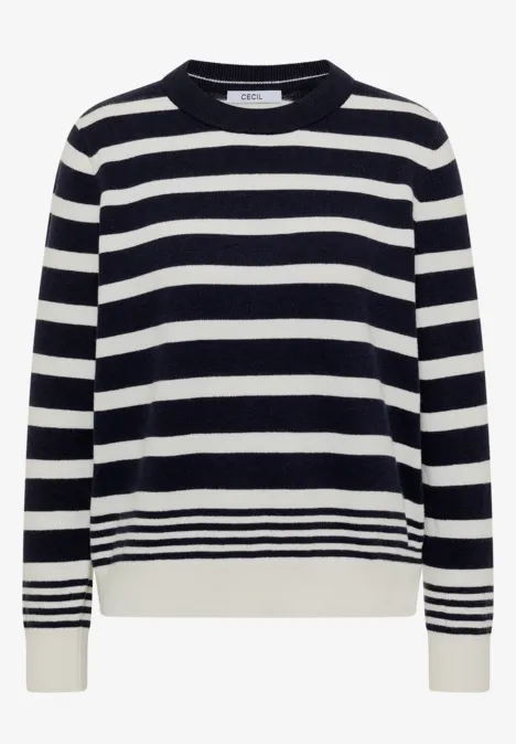 Pullover mit Rundhals und Streifen urban dark blue melange Pullover mit dunkelblau-weißen horizontalen Streifen und Rundhalsausschnitt.