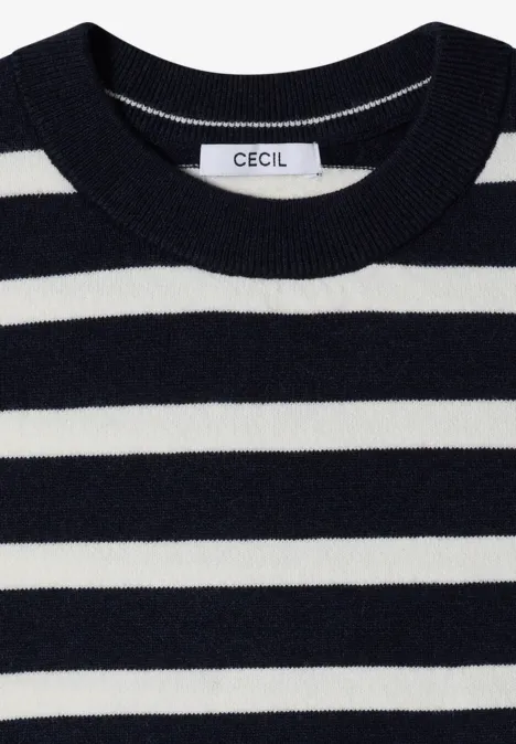 Pullover mit Rundhals und Streifen urban dark blue melange Dunkelblau-weiß gestreifter Pullover mit Rundhalsausschnitt und CECIL-Label.