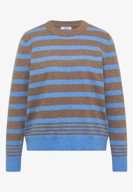 Pullover mit Rundhals und Streifen urban taupe melange Pullover mit blauen und braunen Querstreifen, Rundhalsausschnitt und langen Ärmeln.