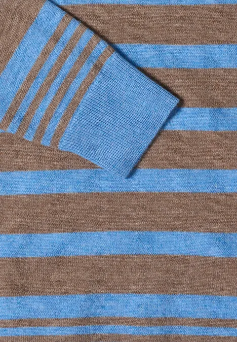 Pullover mit Rundhals und Streifen urban taupe melange Pullover mit breiten braunen und hellblauen Streifen.