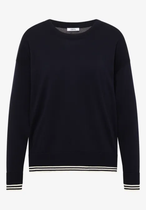 Pullover mit Rundhals und Layering-Detail urban dark blue Schwarzer Pullover mit Rundhalsausschnitt und gestreiftem Saum