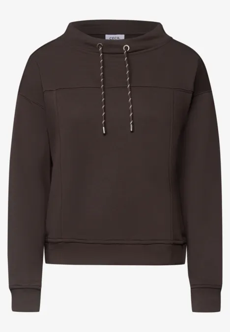 Sweat à capuche marron foncé avec cordon et coupe décontractée.