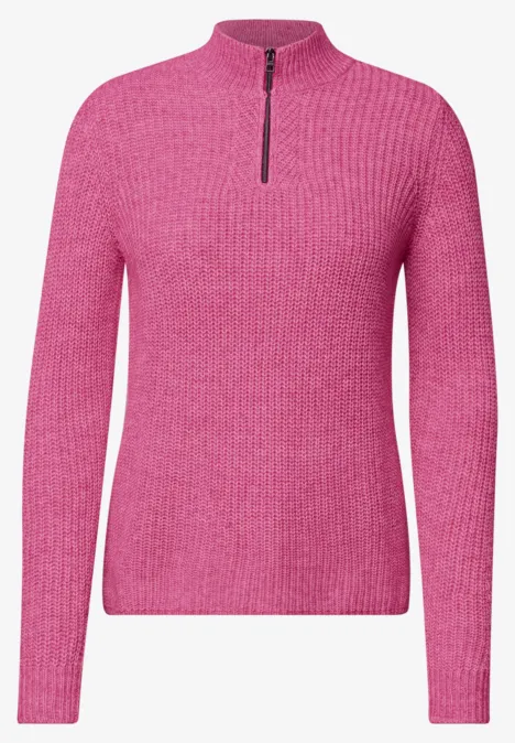 Rosa Strickpullover mit langem Arm und kurzem Reißverschluss