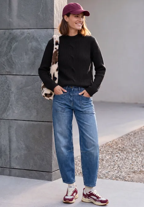 Pull col montant à motif torsadé Black