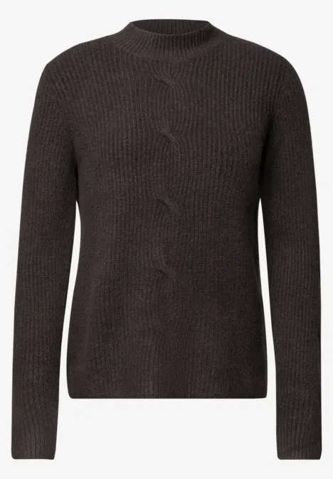 dunkelbrauner, gerippter Pullover mit Rundhalsausschnitt und langen Ärmeln