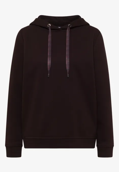Schwarzer Hoodie mit Kapuze, Kordelzug und langen Ärmeln.