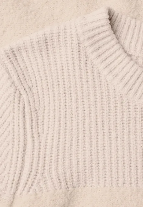 Trui met bouclé-mix en ronde hals oat milk beige melange Lichtbeige gebreide trui met ribpatroon.