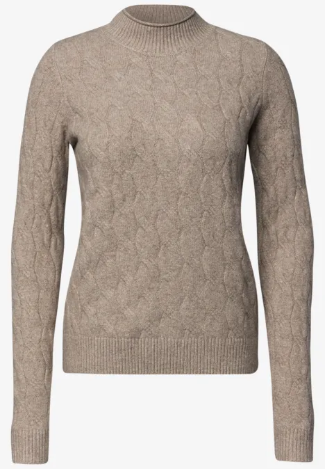 Pull torsadé taupe à col rond et manches longues