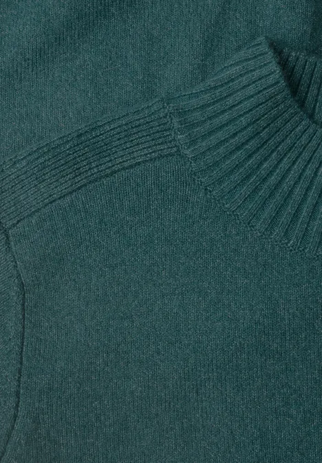 Pullover in Unifarbe mit Turtle Neck dark sea green melange Grüner Strickpullover mit feiner Rippenstruktur am Kragen und Saum.