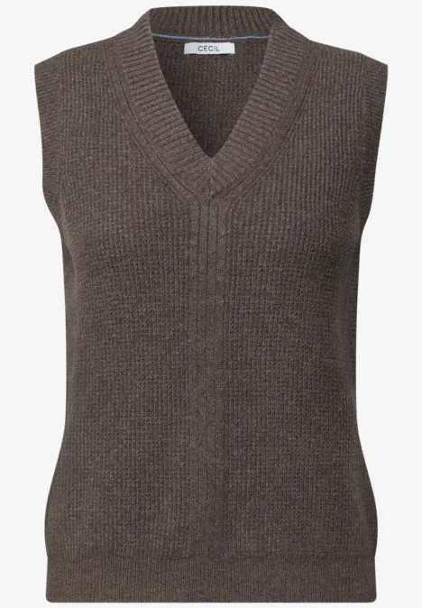 Gilet sans manches en maille marron avec col en V